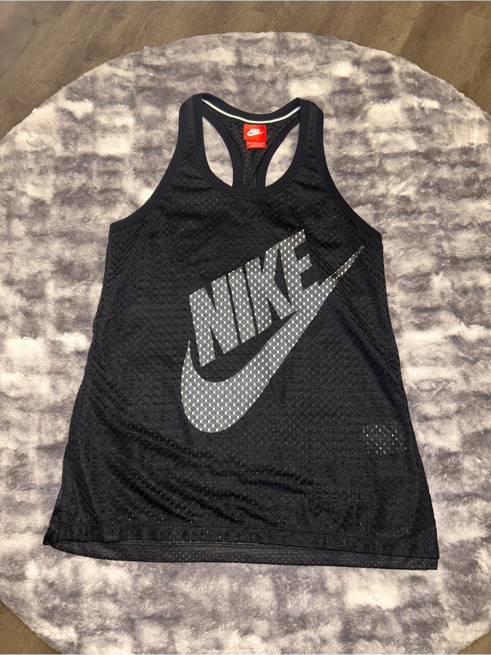 Nike Black Mesh Racerback Tank with Reflective Silver Logo
